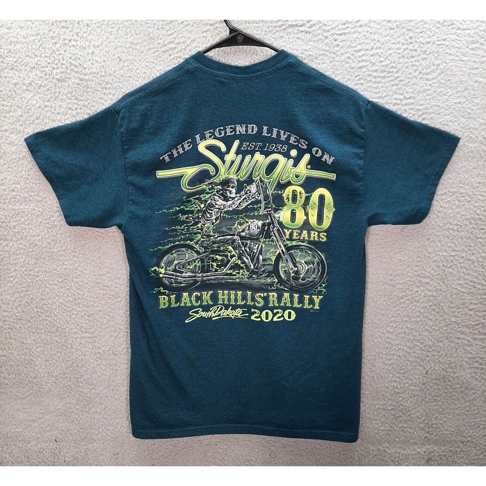 Gildan Shirt Adult Medium Blue Biker Motorcycle Skull Grunge‎ Skater Mens Tee
